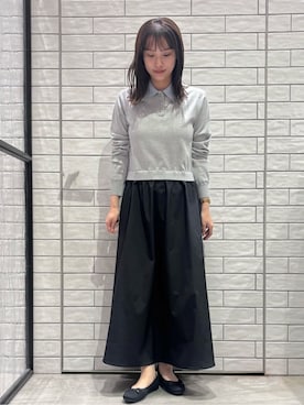 「OPAQUE.CLIP（オペークドットクリップ）のダブルポロ衿ニットドッキングワンピース【洗濯機OK】（ワンピース、グレー系）」を使った、RANさん（レディース・155cm）の冬コーディネート