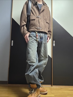 「GU（ジーユー）のアイテム（デニムパンツ、ブルー系）」を使った、TAKUさん（メンズ・176cm）の春コーディネート