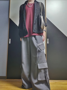 「Avail（アベイル）のアイテム（カーゴパンツ、グレー系）」を使った、TAKUさん（メンズ・176cm）の夏コーディネート