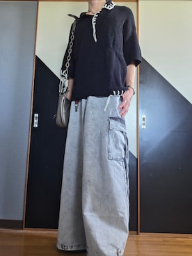 「CLEL（クレイル）の【CLEL】Hand Stitched Waffle Skipper Short Sleeve Knit Polo/ハンドステッチ ワッフルスキッパー半袖ニットポロ（ポロシャツ、ブラック系）」を使った、TAKUさん（メンズ・176cm）の春コーディネート