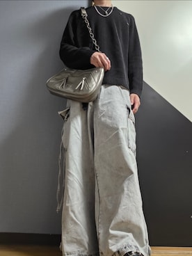 「Spielio（シュピーリオ）の【Spielio】Vintage like denim cargo wide pants/ヴィンテージライクデニムカーゴワイドパンツ（カーゴパンツ、ホワイト系）」を使った、TAKUさん（メンズ・176cm）の春コーディネート