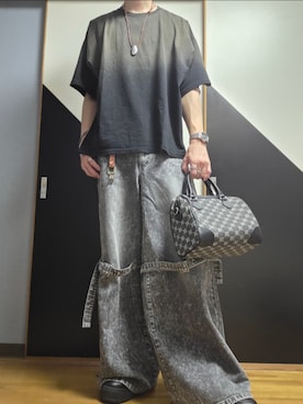 「Spielio（シュピーリオ）の【Spielio】Eyelet belted denim / アイレットベルテッドデニム（デニムパンツ、グレー系）」を使った、TAKUさん（メンズ・176cm）の夏コーディネート