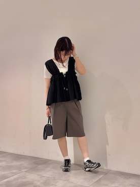 「SENSE OF PLACE by URBAN RESEARCH（センスオブプレイスバイアーバンリサーチ）のシアードレープトップ(半袖)（Tシャツ/カットソー、ホワイト系）」を使った、だーこさん（レディース・165cm）の夏コーディネート