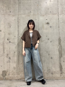 「SENSE OF PLACE by URBAN RESEARCH(センスオブプレイスバイアーバンリサーチ)のミラノクロップドジャケット(Tailored jacket、ブラウン系)」を使った、だーこさん(レディース・165cm)の春コーディネート