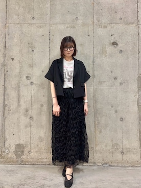 「SENSE OF PLACE by URBAN RESEARCH(センスオブプレイスバイアーバンリサーチ)のウェーブチュールスカート(Skirt、ブラック系)」を使った、だーこさん(レディース・165cm)の春コーディネート