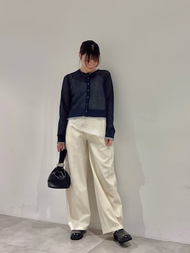 「SENSE OF PLACE by URBAN RESEARCH(センスオブプレイスバイアーバンリサーチ)の『洗濯可』UVケアシアーリブカーディガン(Cardigans、ブルー系)」を使った、だーこさん(レディース・165cm)の春コーディネート