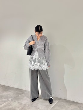 「SENSE OF PLACE by URBAN RESEARCH(センスオブプレイスバイアーバンリサーチ)の『洗濯可』抗ピルキーネックカーディガン(カーディガン/ボレロ、グレー系)」を使った、だーこさん(レディース・165cm)の秋コーディネート