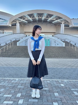 「SENSE OF PLACE by URBAN RESEARCH(センスオブプレイスバイアーバンリサーチ)のUVケアポケットシアーカーディガン(カーディガン/ボレロ、ブルー系)」を使った、だーこさん(レディース・165cm)の秋コーディネート