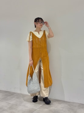 「SENSE OF PLACE by URBAN RESEARCH（センスオブプレイスバイアーバンリサーチ）のキーネックミラノリブTシャツ（Tシャツ/カットソー、ホワイト系）」を使った、だーこさん（レディース・165cm）の春コーディネート