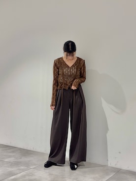 「SENSE OF PLACE by URBAN RESEARCH(センスオブプレイスバイアーバンリサーチ)のピンストライプルーズパンツ(その他パンツ、ブラウン系)」を使った、だーこさん(レディース・165cm)の夏コーディネート