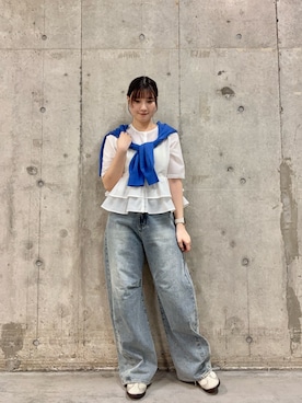「SENSE OF PLACE by URBAN RESEARCH(センスオブプレイスバイアーバンリサーチ)のフリルペプラムブラウス(Shirts、ホワイト系)」を使った、だーこさん(レディース・165cm)の春コーディネート