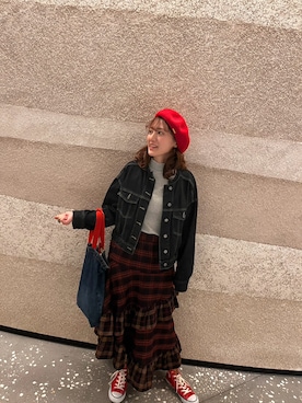 「アイテム（ハンチング/ベレー帽）」を使った、ぽぽさん（レディース・159cm）の秋コーディネート