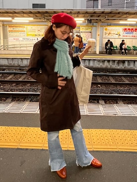 「アイテム（ノーカラーコート）」を使った、ぽぽさん（レディース・159cm）の秋コーディネート