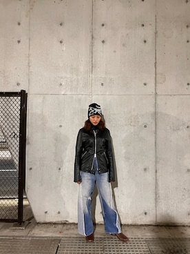 「Freada（フリーダ）のFreada/フリーダ 配色カーブデニム（デニムパンツ）」を使った、ぽぽさん（レディース・159cm）の冬コーディネート