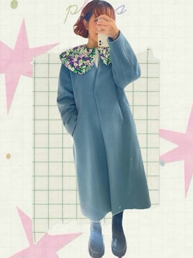 「アイテム（ノーカラーコート）」を使った、タラオさん（レディース・152cm）の冬コーディネート