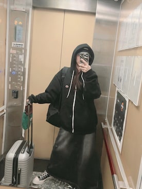 「MUJI Labo（ムジラボ）のアイテム（バッグ）」を使った、Hannahさん（レディース・168cm）の冬コーディネート