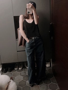 「ZARA（ザラ）のアイテム（バッグ、ブラウン系）」を使った、Hannahさん（レディース・168cm）の春コーディネート