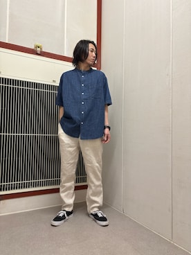 「URBAN RESEARCH DOORS（アーバンリサーチドアーズ）のリネンブレンド デニムバンドショートスリーブシャツ（シャツ/ブラウス、ブルー系）」を使った、mune15さん（メンズ・169cm）の春コーディネート