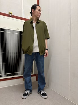 「URBAN RESEARCH DOORS（アーバンリサーチドアーズ）の『仁村紗和さん着用』『UR TECH』サマシェア ショートスリーブシャツカーディガン（カーディガン/ボレロ、グリーン系）」を使った、mune15さん（メンズ・169cm）の夏コーディネート