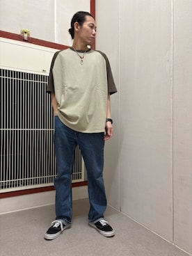 「URBAN RESEARCH DOORS（アーバンリサーチドアーズ）のGrow Organic ベースボールTシャツ（Tシャツ/カットソー、ブラウン系）」を使った、mune15さん（メンズ・169cm）の夏コーディネート