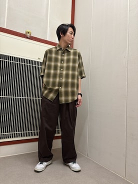 「URBAN RESEARCH DOORS（アーバンリサーチドアーズ）のFORK&SPOON　オンブレチェックショートスリーブシャツ（シャツ/ブラウス、グリーン系）」を使った、mune15さん（メンズ・169cm）の夏コーディネート