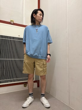 「URBAN RESEARCH DOORS（アーバンリサーチドアーズ）のGrow Organic スウェットTシャツ（Tシャツ/カットソー、ブルー系）」を使った、mune15さん（メンズ・169cm）の夏コーディネート