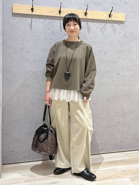 「LEPSIM（レプシィム）のヴィンテージコーデュロイパンツ　1047013（その他パンツ、ベージュ系）」を使った、haru.さん（レディース・160cm）の秋コーディネート