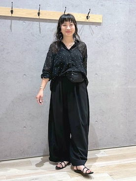 「LEPSIM（レプシィム）のアンクルストラップフラットサンダル　311672（サンダル、ブラック系）」を使った、haru.さん（レディース・160cm）の夏コーディネート