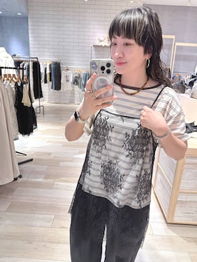「LOWRYS FARM（ローリーズファーム）のステンレスｈｏｏｐピアス　588509（ピアス（両耳用）、ゴールド系）」を使った、haru.さん（レディース・160cm）の夏コーディネート