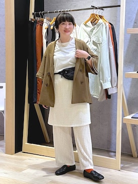 「LOWRYS FARM（ローリーズファーム）のステンレスｈｏｏｐピアス　588509（ピアス（両耳用）、ゴールド系）」を使った、haru.さん（レディース・160cm）の春コーディネート