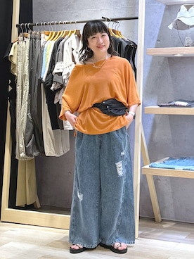 「bijorie（ビジュリィ）の【bijorie】カップ付きリブスクエアキャミ／NEW BASIC 25SS（キャミソール、グリーン系）」を使った、haru.さん（レディース・160cm）の夏コーディネート
