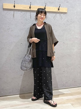 「LEPSIM（レプシィム）のガラスビーズロングネックレス　1023644（ネックレス、レッド系）」を使った、haru.さん（レディース・160cm）の夏コーディネート