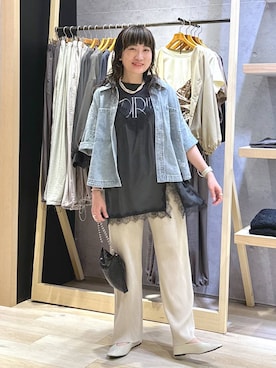 「LOWRYS FARM（ローリーズファーム）のステンレスｈｏｏｐピアス　588509（ピアス（両耳用）、ゴールド系）」を使った、haru.さん（レディース・160cm）の春コーディネート