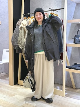 「アイテム（ニットキャップ/ビーニー）」を使った、haru.さん（レディース・160cm・30代）の冬コーディネート