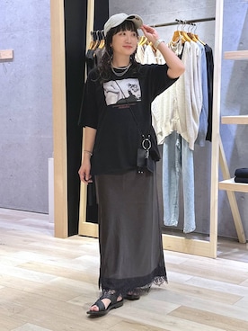 「LEPSIM（レプシィム）のステンレスロングアレンジネックレス　587102（ネックレス、シルバー系）」を使った、haru.さん（レディース・160cm）の夏コーディネート