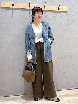 「LEPSIM（レプシィム）のファーサンダル　1049222（サンダル、ブラウン系）」を使った、haru.さん（レディース・160cm）の秋コーディネート