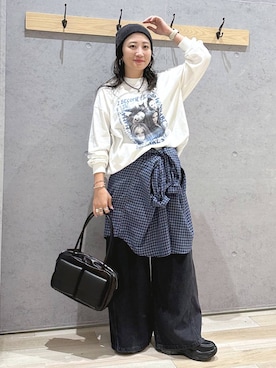 「LEPSIM（レプシィム）のSPICE GIRLS LS　1017579（Tシャツ/カットソー、ホワイト系）」を使った、haru.さん（レディース・160cm）の秋コーディネート
