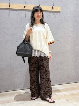 「LEPSIM（レプシィム）のレオパード柄パンツ　1043170（その他パンツ、イエロー系）」を使った、haru.さん（レディース・160cm）の夏コーディネート