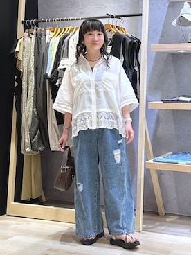 「bijorie（ビジュリィ）の【bijorie】カップ付きリブスクエアキャミ／NEW BASIC 25SS（キャミソール、グリーン系）」を使った、haru.さん（レディース・160cm）の夏コーディネート