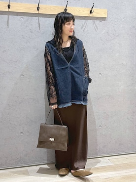 「LEPSIM（レプシィム）のファーライニングミュール　1049230（その他シューズ、ベージュ系）」を使った、haru.さん（レディース・160cm）の秋コーディネート