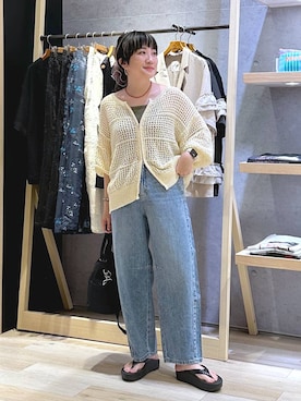 「bijorie（ビジュリィ）の【bijorie】カップ付きリブスクエアキャミ／NEW BASIC 25SS（キャミソール、グリーン系）」を使った、haru.さん（レディース・160cm）の夏コーディネート