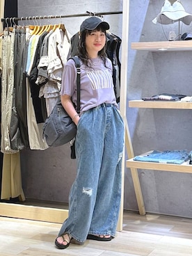 「LOWRYS FARM（ローリーズファーム）のステンレスｈｏｏｐピアス　588509（ピアス（両耳用）、ゴールド系）」を使った、haru.さん（レディース・160cm）の夏コーディネート