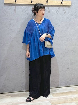 「LEPSIM（レプシィム）の2WAYレースパッチワークパンツ　1017903（その他パンツ、ブラック系）」を使った、haru.さん（レディース・160cm）の夏コーディネート