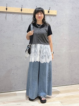 「LEPSIM（レプシィム）の変形テレコレースドッキングノースリーブ　1057217（Tシャツ/カットソー、グレー系）」を使った、haru.さん（レディース・160cm）の夏コーディネート