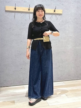 「LOWRYS FARM（ローリーズファーム）のステンレスｈｏｏｐピアス　588509（ピアス（両耳用）、ゴールド系）」を使った、haru.さん（レディース・160cm）の夏コーディネート