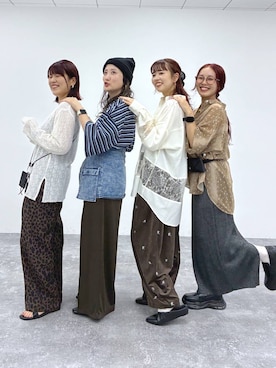 「LEPSIM（レプシィム）の部分レース切り替え長袖シャツ　1023553（シャツ/ブラウス、ホワイト系）」を使った、haru.さん（レディース・160cm）の夏コーディネート
