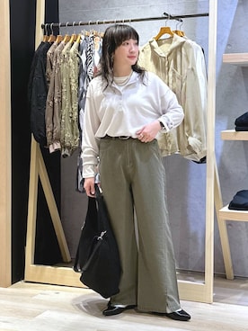 「LEPSIM（レプシィム）の変形バックルベルト　321510（ベルト、ブラウン系）」を使った、haru.さん（レディース・160cm）の春コーディネート