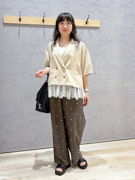 「LOWRYS FARM（ローリーズファーム）のステンレスｈｏｏｐピアス　588509（ピアス（両耳用）、ゴールド系）」を使った、haru.さん（レディース・160cm）の夏コーディネート