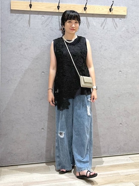 「LEPSIM（レプシィム）の2WAYレースアシメベスト　1043138（ベスト、ブラック系）」を使った、haru.さん（レディース・160cm）の夏コーディネート