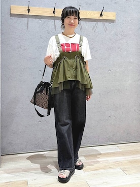 「LEPSIM（レプシィム）のカラーロゴTEE　1049028（Tシャツ/カットソー、ホワイト系）」を使った、haru.さん（レディース・160cm）の夏コーディネート